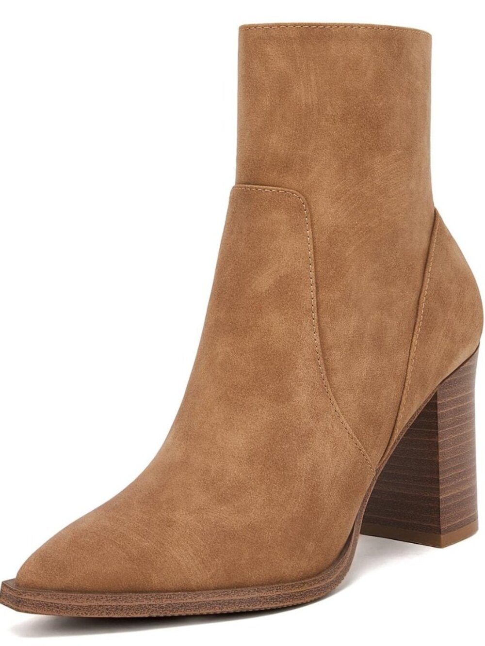 Women's Pointed Toe Ankle Boots Chunky Stacked Heel Side Zipper Faux Leather